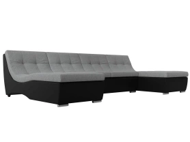 П-образный модульный диван Монреаль Рогожка/Экокожа 306х171х84 Серый/Черный (без декор. подушек)