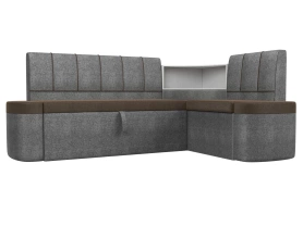 Кухонный диван с правым углом Тефида Рогожка 205х144х84 Коричневый/Серый (без декор. подушек)