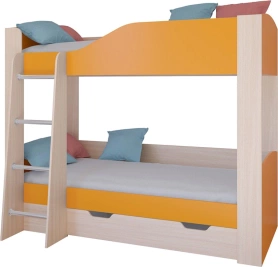 Кровать двухъярусная Астра 2 с ящиком Дуб молочный/Оранжевый 80х190