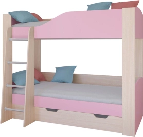 Кровать двухъярусная Астра 2 с ящиком Дуб молочный/Розовый 80х190