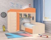 Кровать-чердак Кадет 2 с металлической лестницей Дуб молочный/Оранжевый 90х200