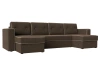 П-образный диван Принстон Корфу/Микровельвет 314х151х90 Серый/Коричневый (без декор. подушек)