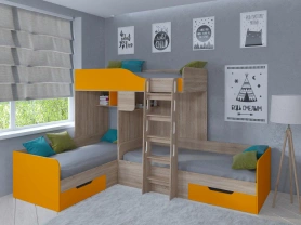Кровать двухъярусная Трио 80х190 сонома/оранжевый