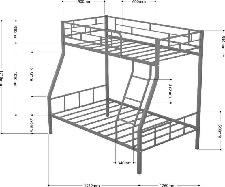 Кровать двухъярусная металлическая раута