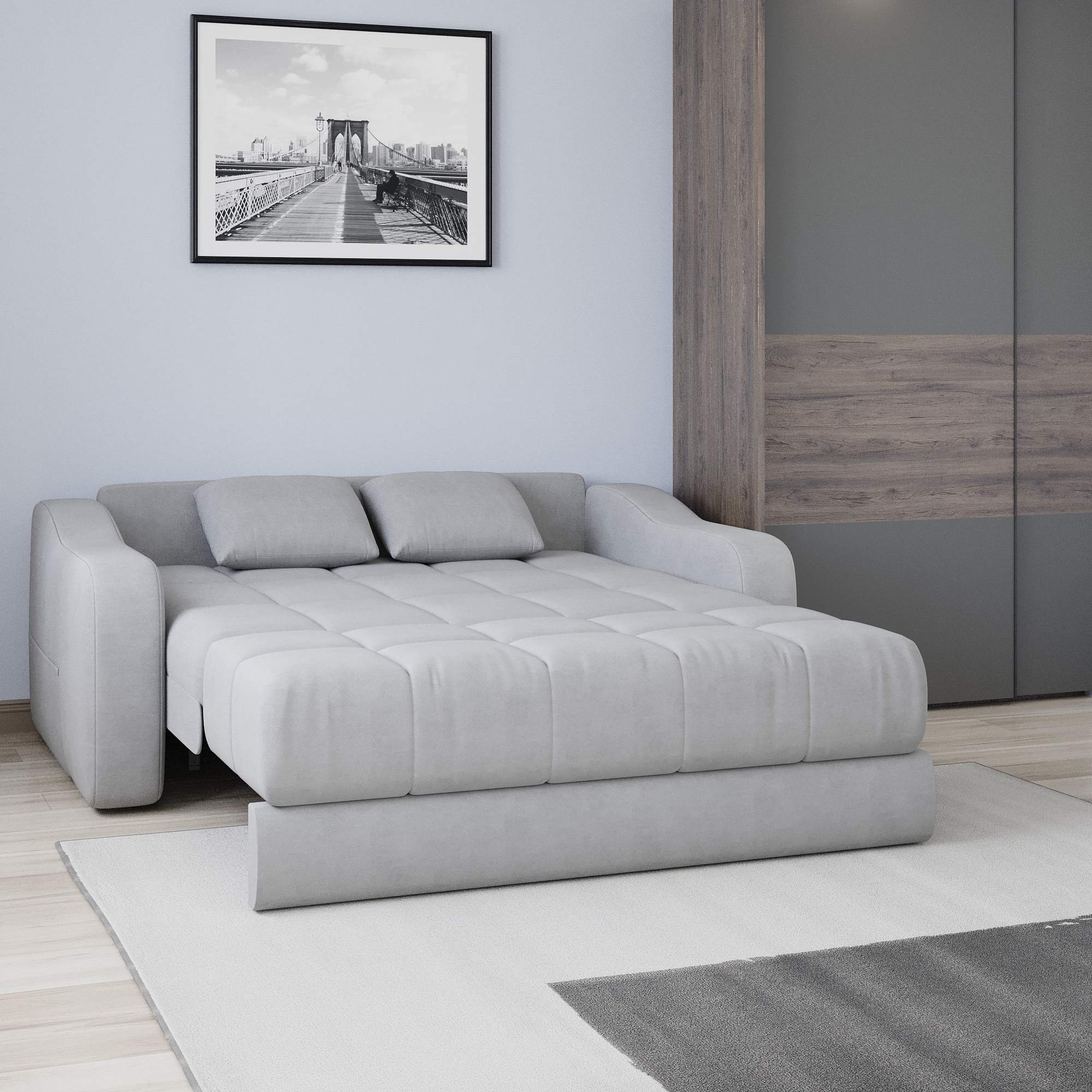 Купить диван-кровать Стелла Лайт НПБ Светло-серый 214х105х88 в Москве -диваны на VoBaza.ru