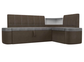 Кухонный диван с правым углом Тефида Рогожка 205х144х84 Серый/Коричневый (без декор. подушек)