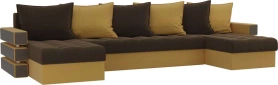 П-образный диван Венеция Микровельвет 300х150х85 Коричневый/Желтый