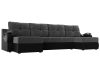 П-образный диван Меркурий Велюр/Экокожа 304х150х88 Серый/Черный (без декор. подушек)