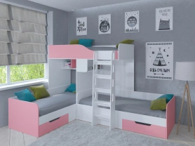 Кровать двухъярусная Трио 80х190 белый/розовый