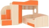 Кровать-чердак Кадет 2 с широкой лестницей Дуб молочный/Оранжевый 90х200