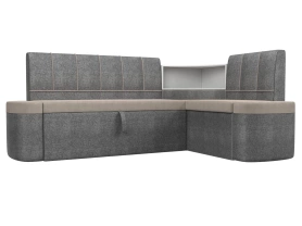 Кухонный диван с правым углом Тефида Рогожка 205х144х84 Бежевый/Серый (без декор. подушек)