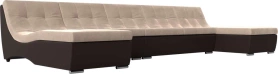П-образный модульный диван Монреаль Long Велюр/Экокожа 383х171х84 Бежевый/Коричневый (без декор. подушек)