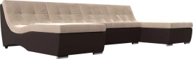 П-образный модульный диван Монреаль Велюр/Экокожа 305х172х78 Бежевый/Коричневый (без декор. подушек)