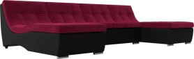 П-образный модульный диван Монреаль Микровельвет/Экокожа 305х172х78 Бордовый/Черный (без декор. подушек)
