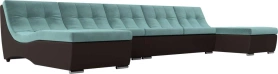П-образный модульный диван Монреаль Long Велюр/Экокожа 383х171х84 Бирюзовый/Коричневый (без декор. подушек)