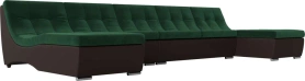 П-образный модульный диван Монреаль Long Велюр/Экокожа 382х172х78 Зеленый/Коричневый (без декор. подушек)
